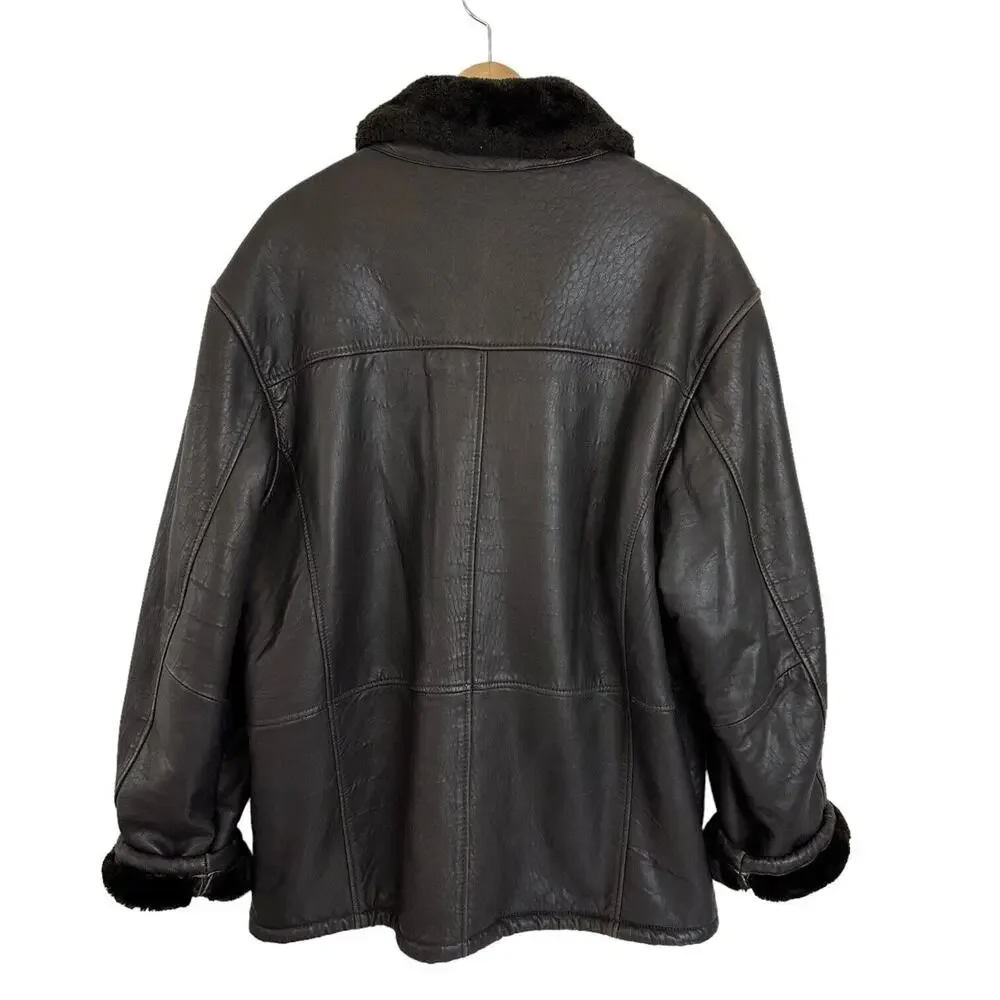 RC Comstock Expedition Aviator Flight Bomber Jacket Brown Leather Faux Fur Lined